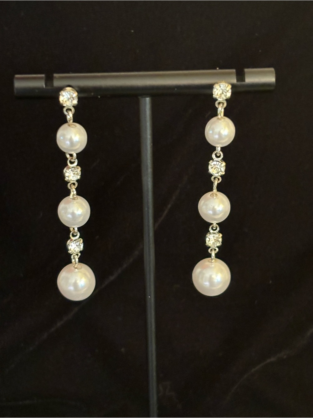 Classic Faux Pearl Drop Earrings with Crystal Accents, White Faux Pearls